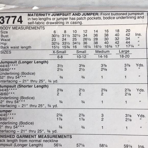 Vintage 1988 McCall's Sewing Pattern 3774 Maternity Jumpsuit & Jumper Size Small - Picture 7 of 10